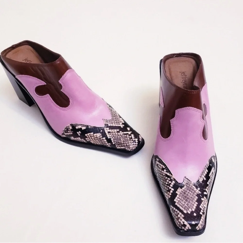Jeffrey Campbell Pink and Brown Mules with Snakeskin Accent Western - Picture 2 of 9